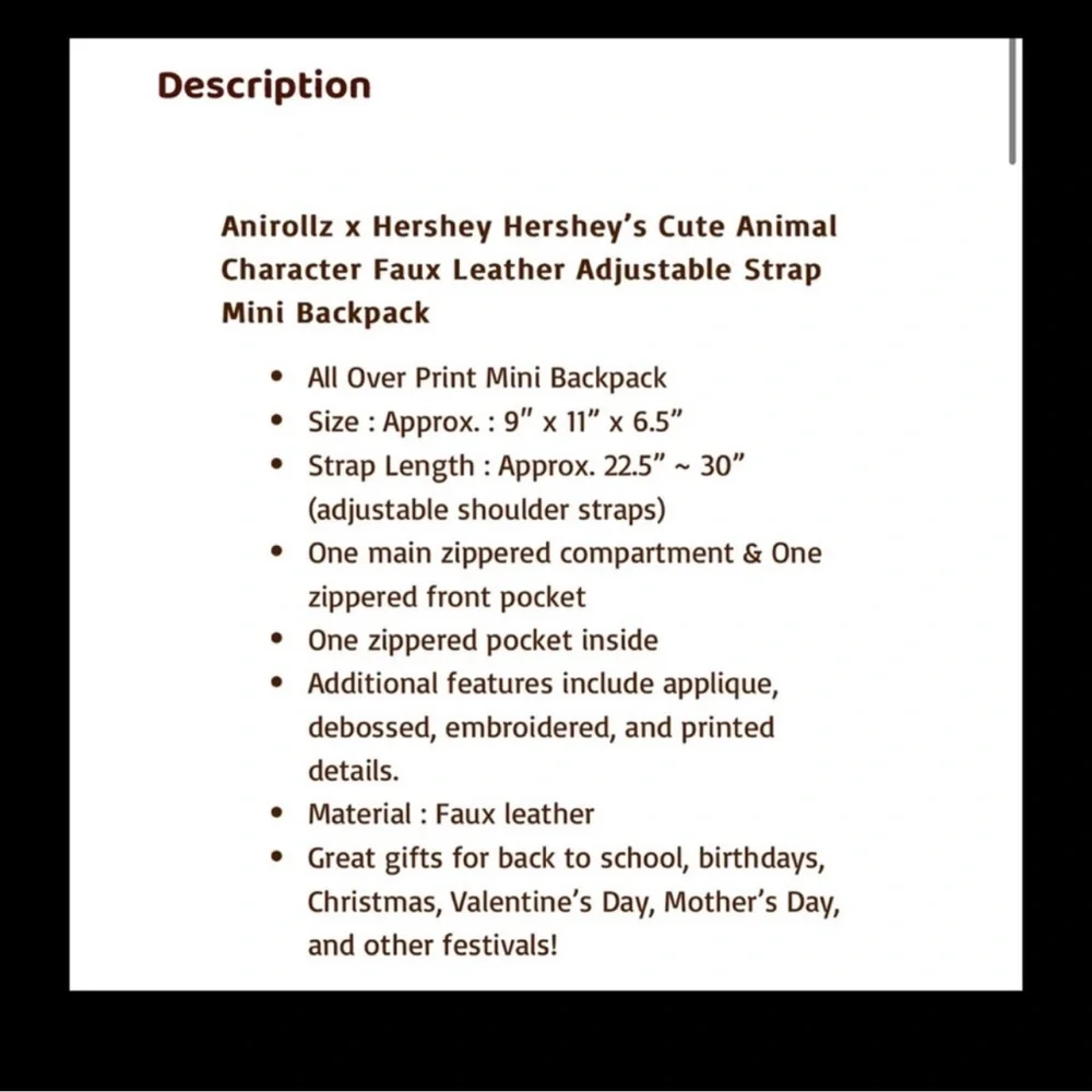 Super cute Aniroll X Hershey backpack - Picture 4 of 10